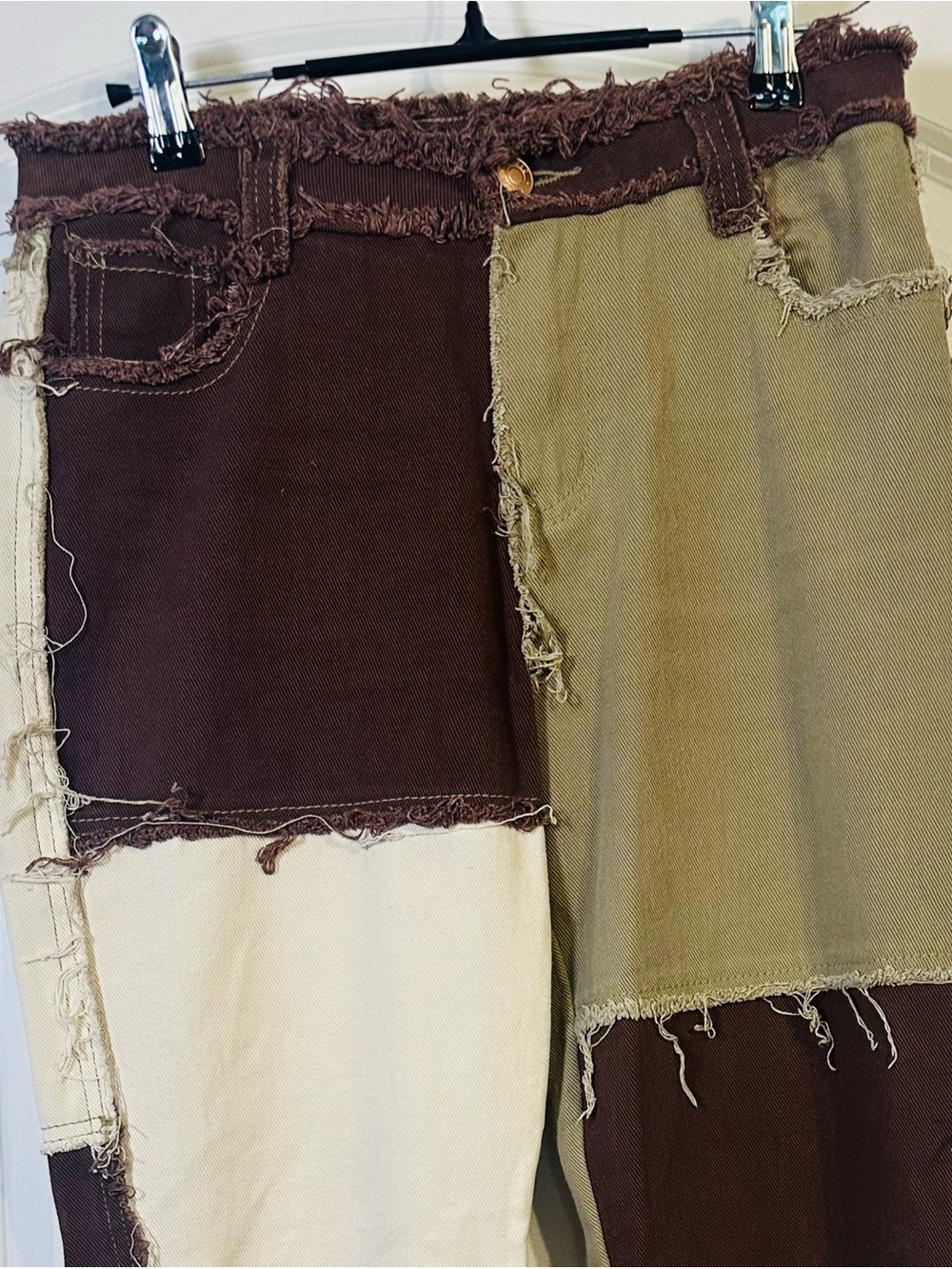 Jaded London Brown Patchwork Frayed Denim Boyfriend Jeans Size W25 Y2K